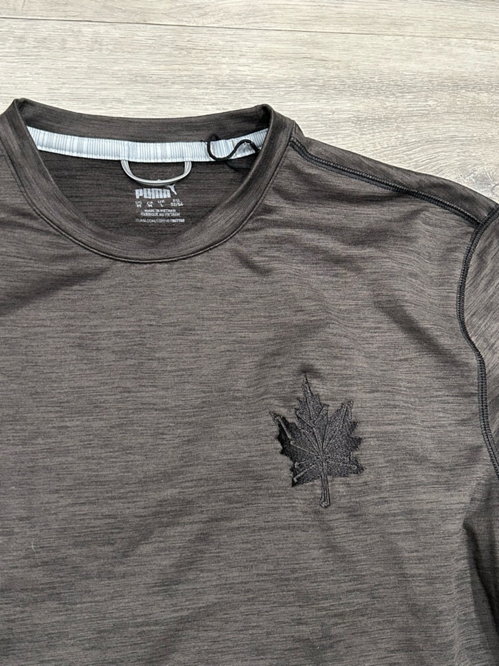 Puma Men’s Long Sleeve Crew in Charcoal with Maple Leaf Patch